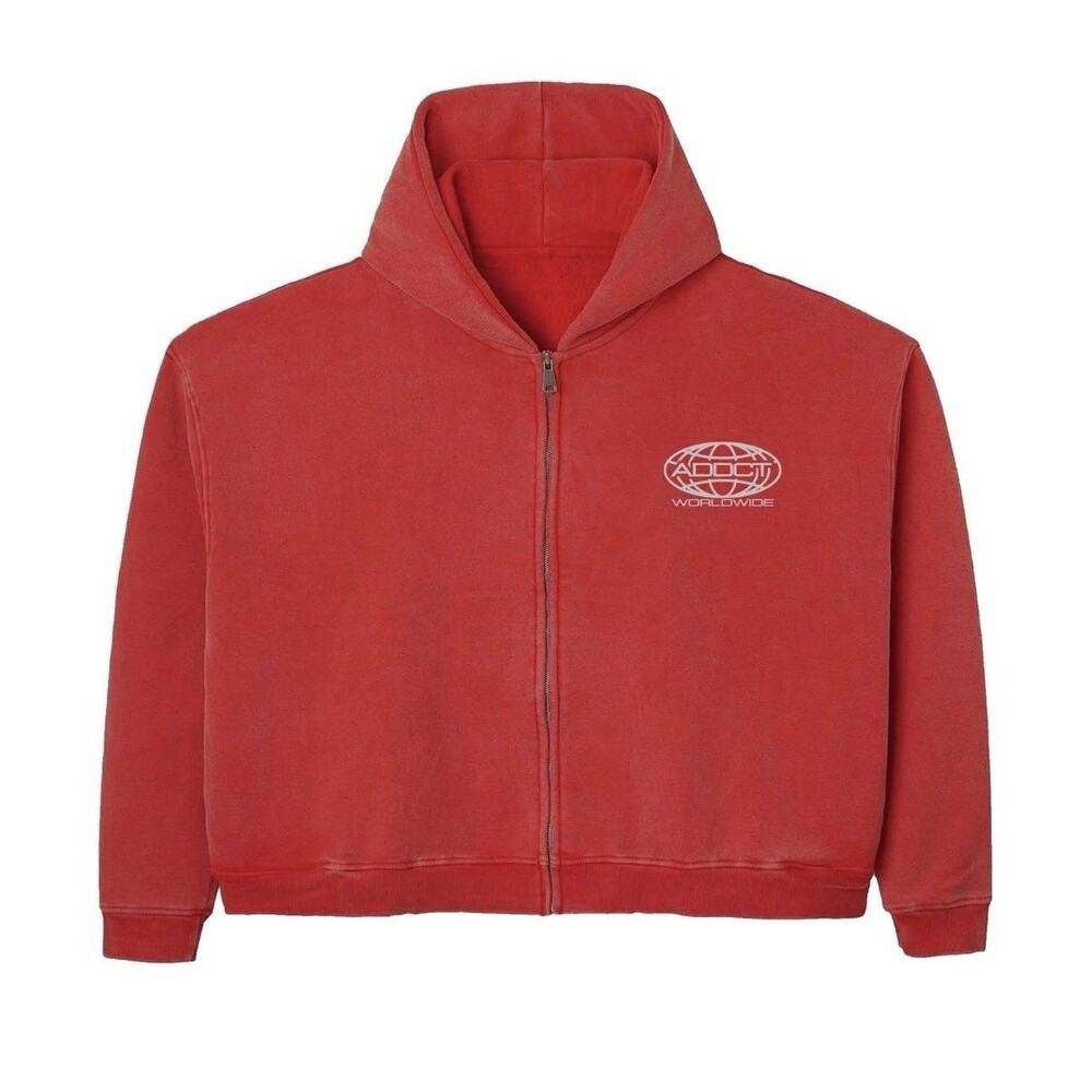 ADDCT Worldwide Zip Up Red Washed Hoodie Size Large L  New Retail: $100